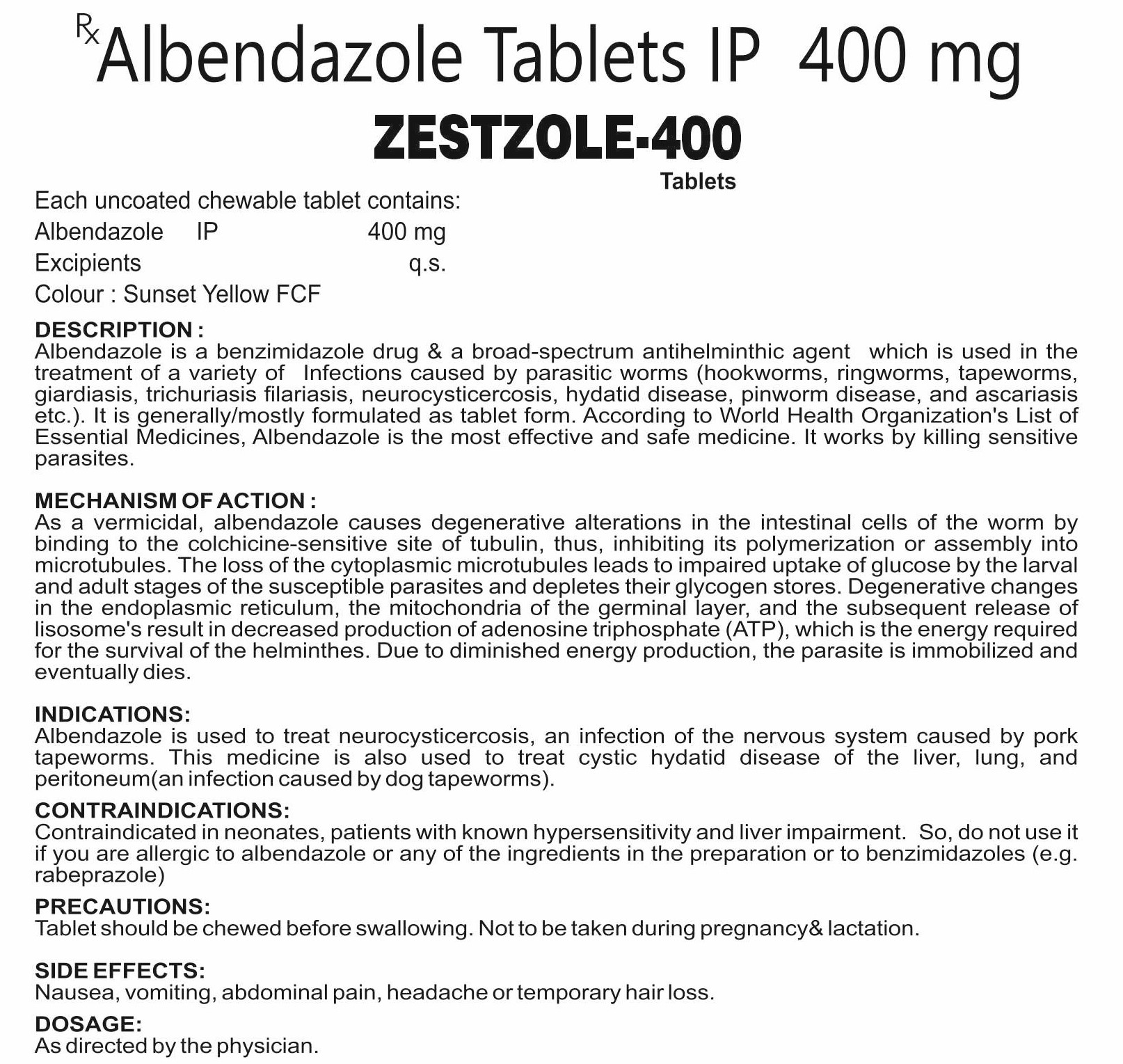 ZESTZOLE 400 TABLETS